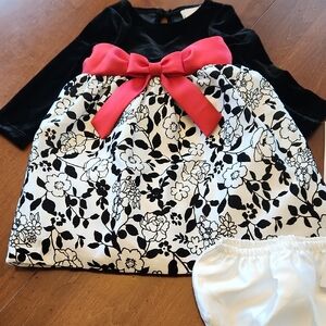 NWT Baby Girl Dress with Pink Bow and Bloomers. Velvet Bodice